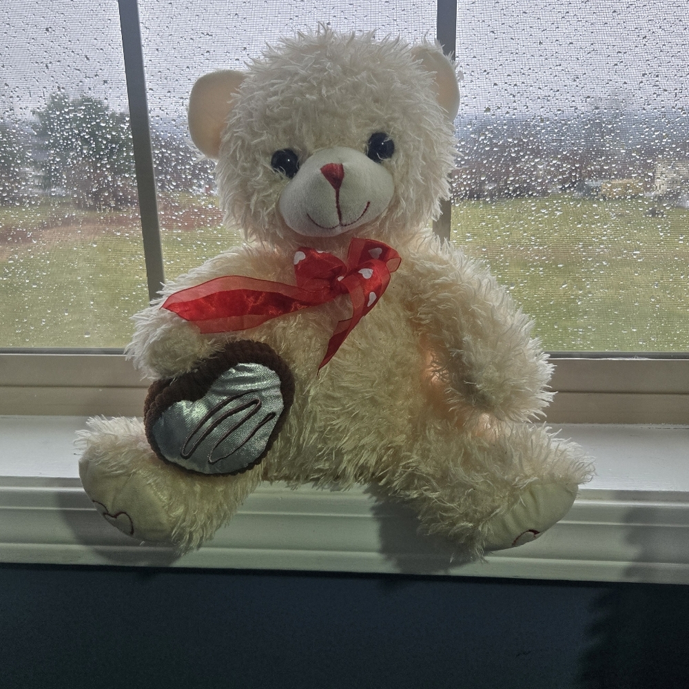 Homerbest Cream Teddy Bear Toy Red Bow - Sweet Chocolate Scent